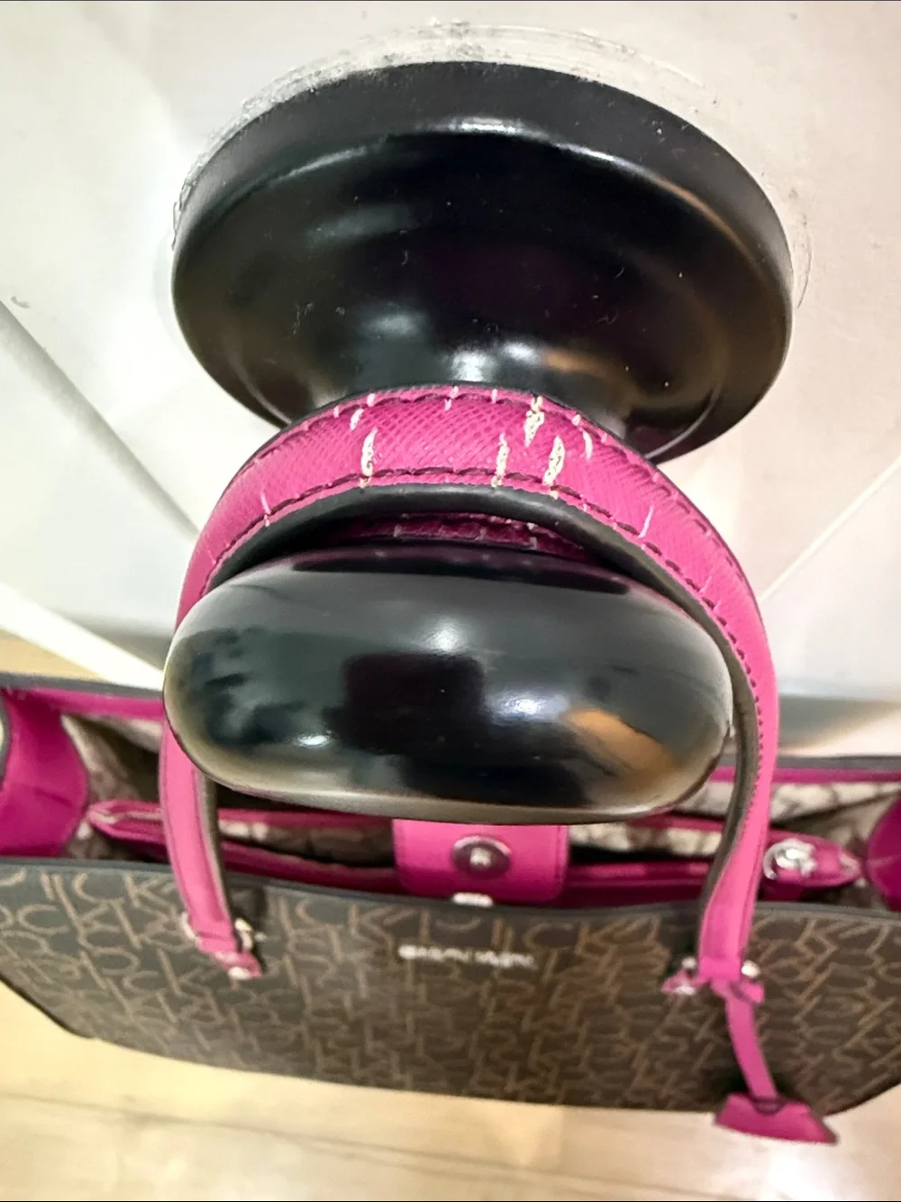 Calvin Klein Brown Monogram Tote with Fuchsia Trim
